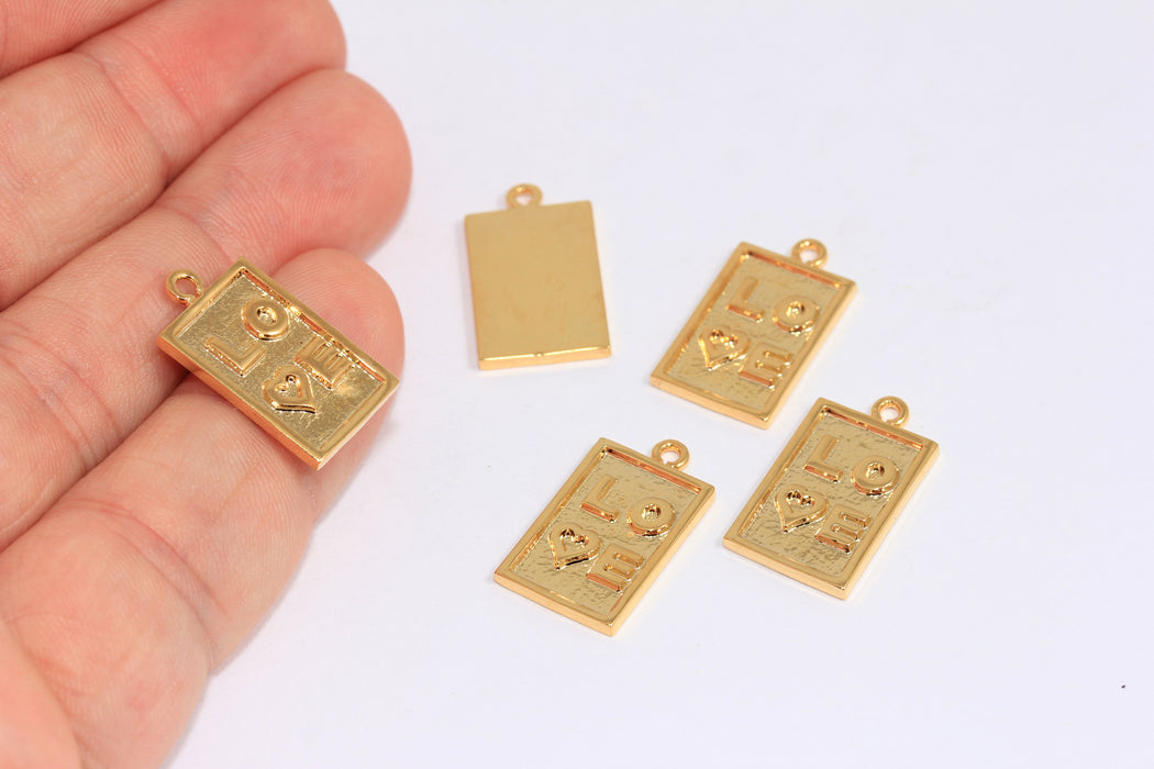 12x12 mm 24 Ayar Parlak Altın Kalp Takılar, Kare Aşk Kolye Madalyonu, SLM67