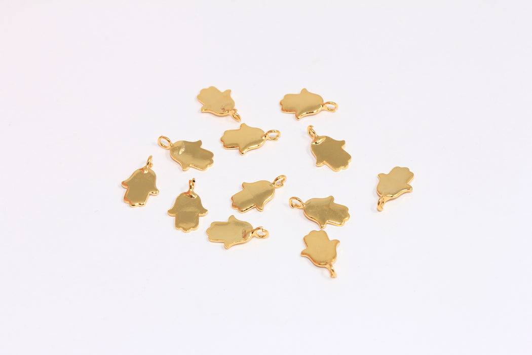 8x10mm 24k Shiny Gold Hamsa Charms, Fatima Hand Beads, SLM943