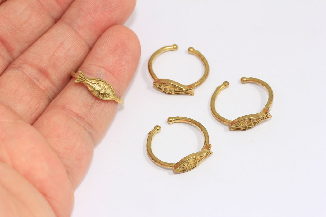 17-18mm Raw Brass Fish Ring, Cabochon Fish Ring, Adjustable Ring, Stacking Rings, Fish Ring, SLM1026