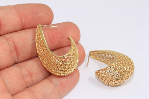 Filigree Hoop Earrings, Drop Earrings, Perforated Brass Hoops,