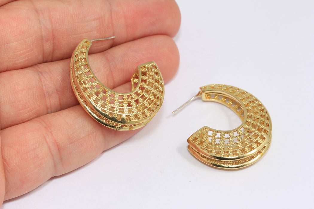 Filigree Earrings, Drop Earrings, Perforated Brass Hoops
