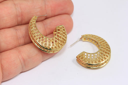 Filigree Earrings, Drop Earrings, Perforated Brass Hoops