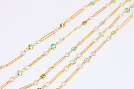 Rosary Style Pearl Chain, Chain With Colorful Stone Beads