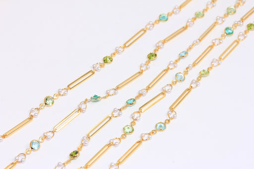 Rosary Style Pearl Chain, Chain With Colorful Stone Beads