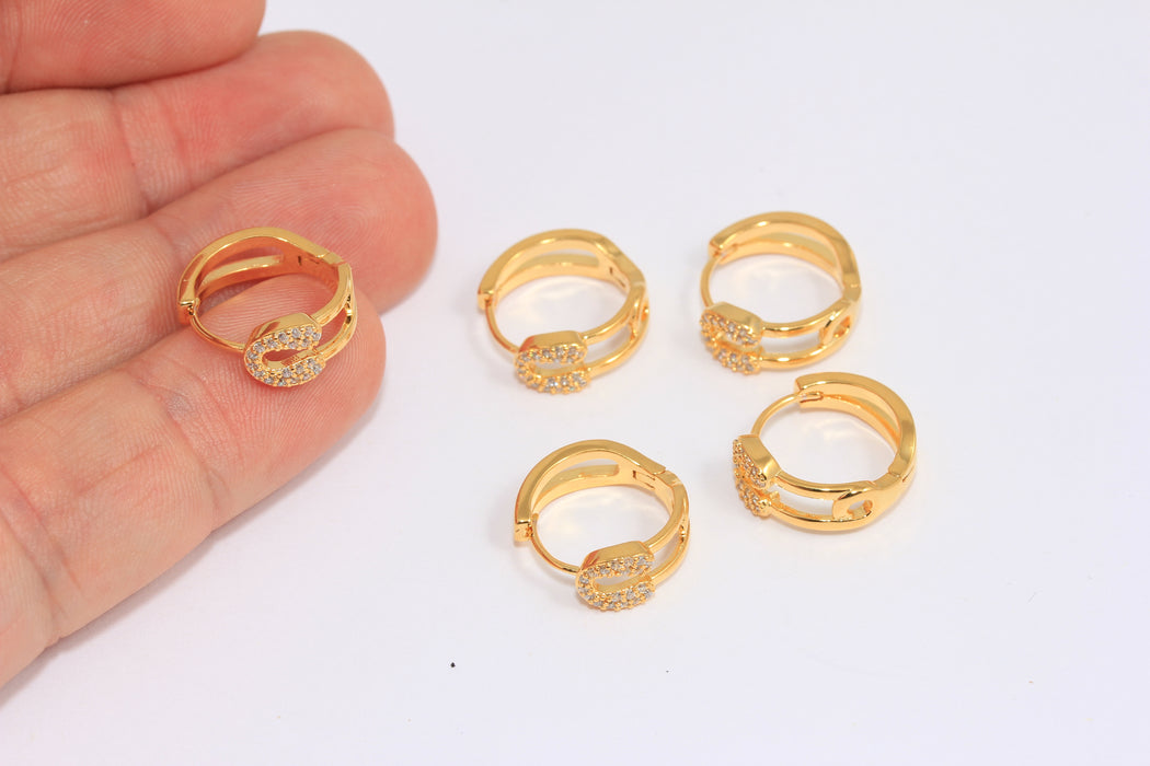 CZ White Stone Safety Pin Hoops