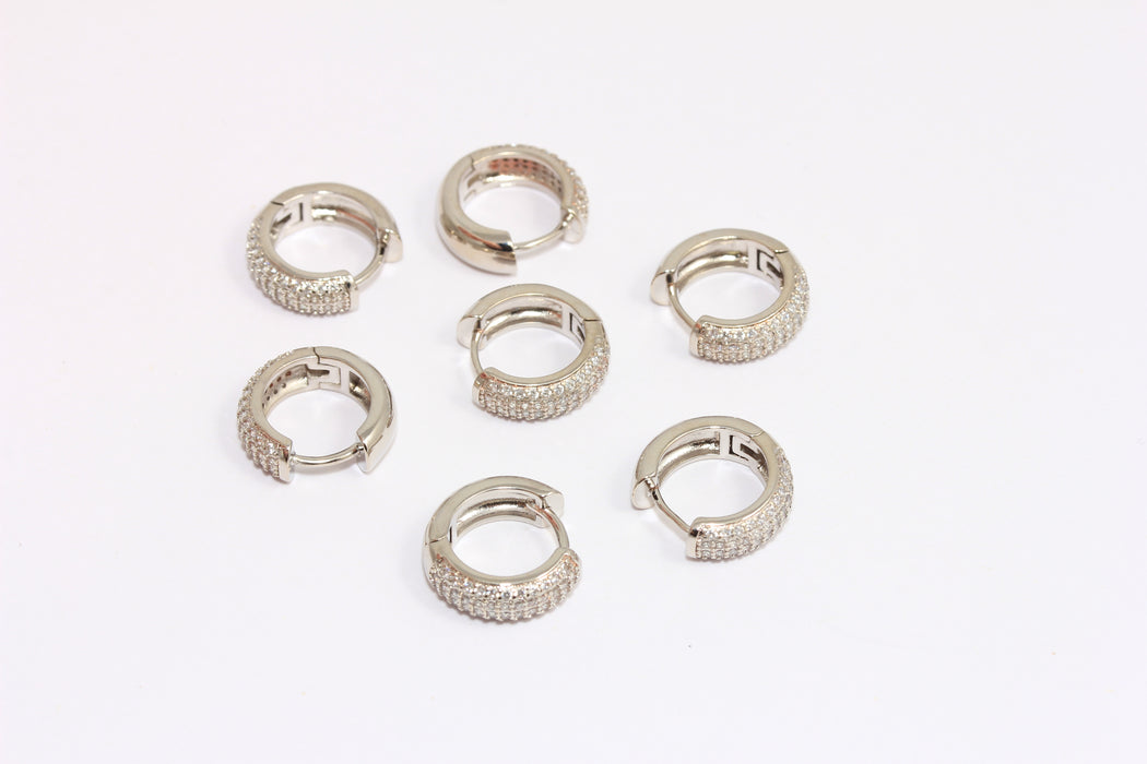 CZ Huggie Hoops Earrings, Micro Pave Hoop Earrings