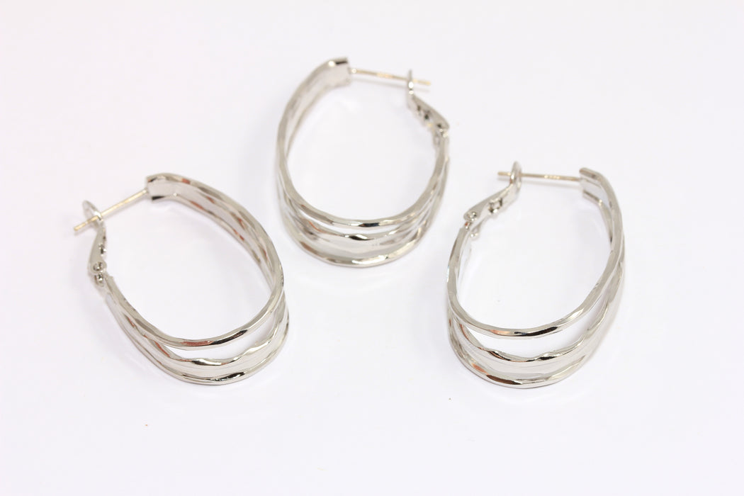 Triple Wire Drop Earrings, Long Teardrop Hoops