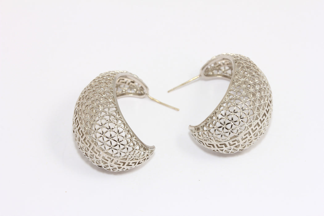 Filigree Hoop Earrings, Perforated Silver Hoops
