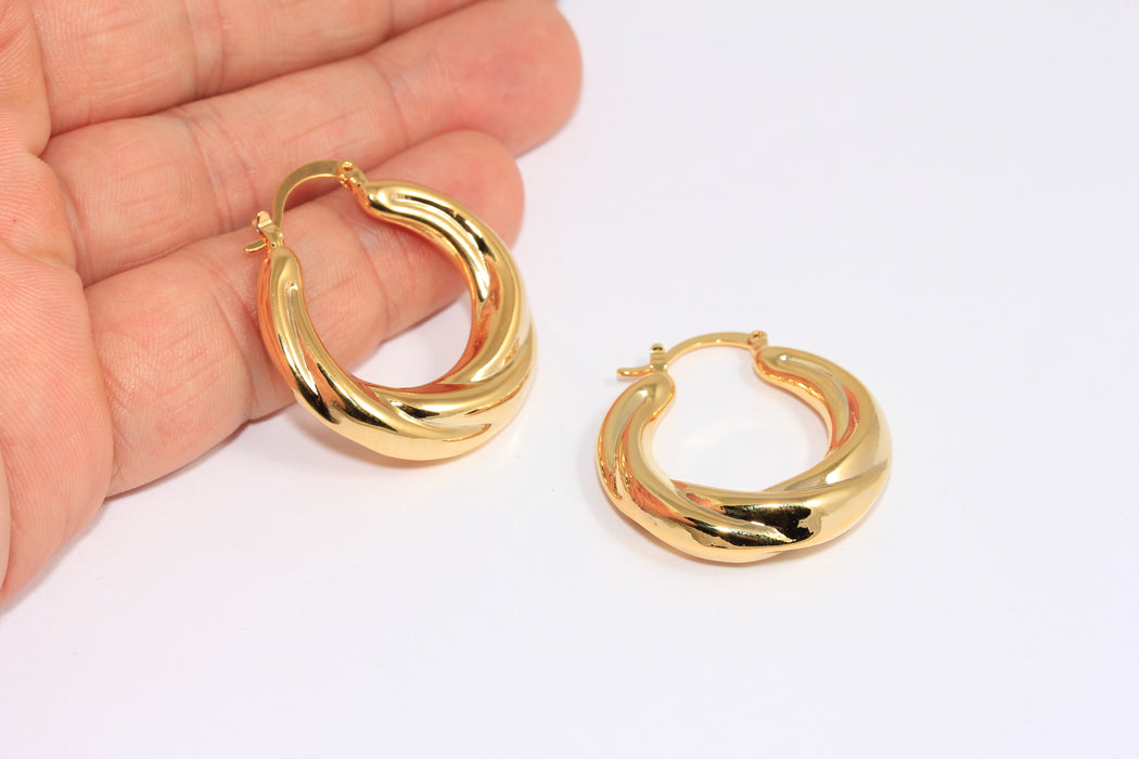 Hoop Earrings, Twisted Wire Hoop Earrings, Midi Hoops
