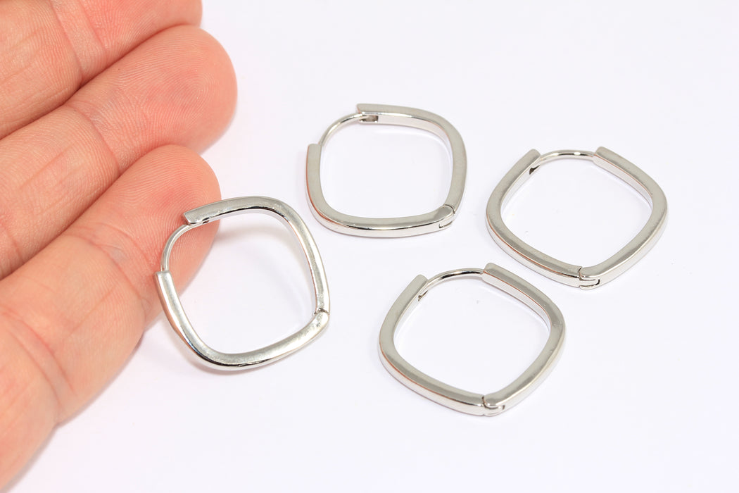 23mm Rhodium Plated Square Earrings, Square Shaped Earrings, Square Hoop Earrings, BRT870