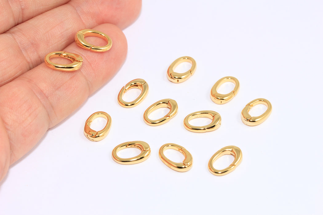 8x12mm 24k Shiny Gold Clasp, Oval Connector Charm, Oval Clasp Pendant, Necklace Closure Charms, MTE507