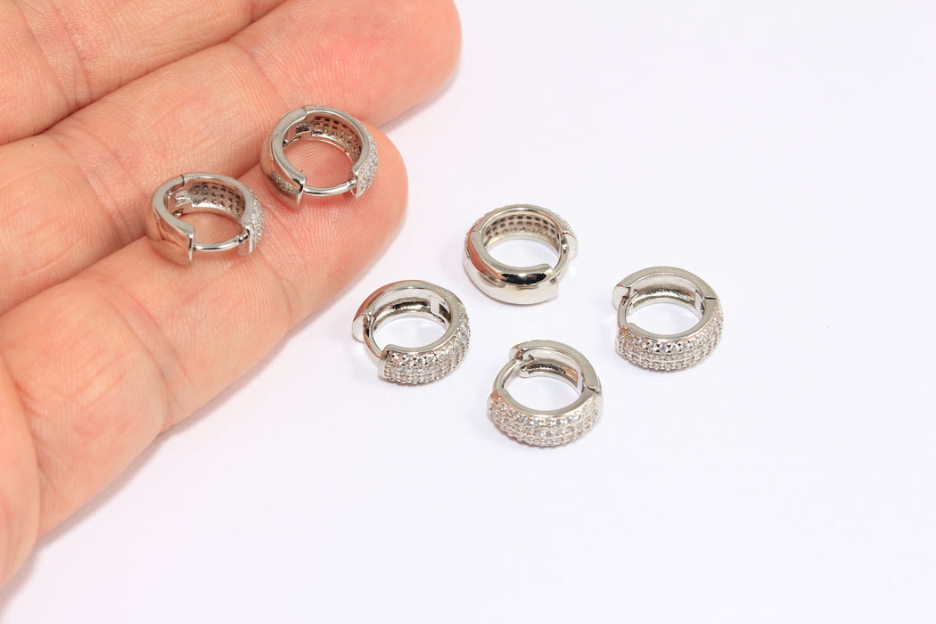 Small Hoops, CZ Huggie Hoops Earrings