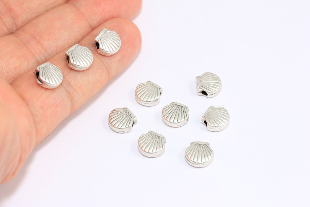 8 mm Antik Gümüş Kaplama Deniz Kabuğu Tılsımı, Deniz Kabuğu Kayar Boncuklar, Deniz Hayvanı Boncukları, ROSE436