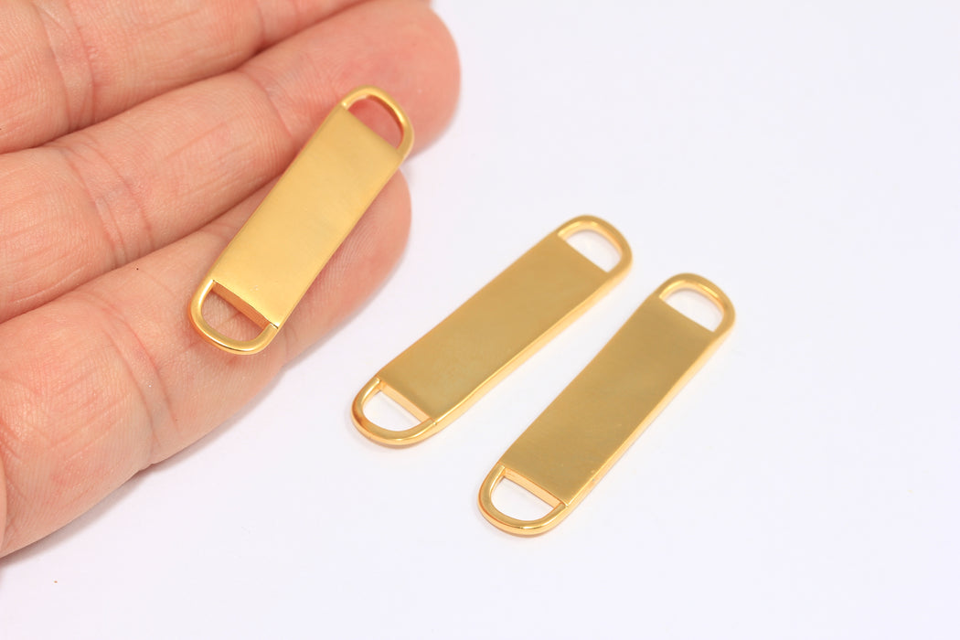 9x38mm 24k Matt Gold Bar Charms, Two Hole Connector, Rectangle Nameplate Bracelet Settings, BRT795