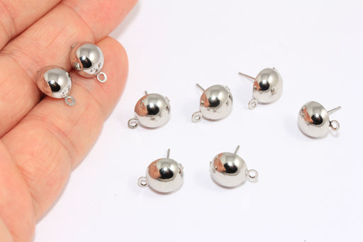 Ball Ear Posts, Half Ball Earring Post With Loop