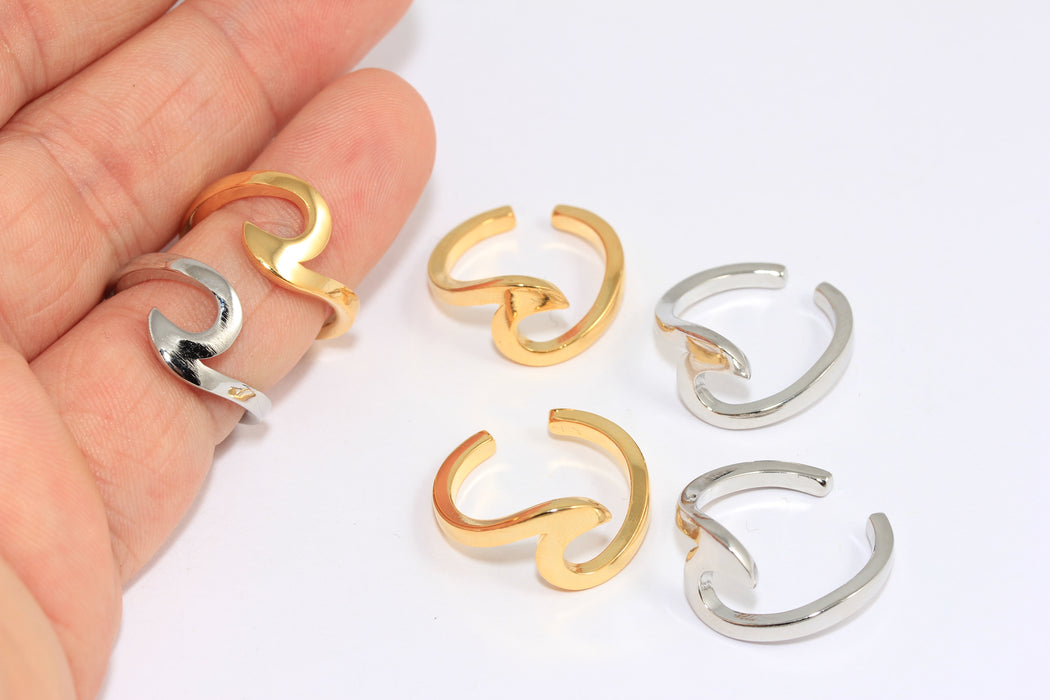 17-18mm 24k Shiny Gold Or Rhodium Plated Wave Ring, Wave Shaped Rings, MLS316