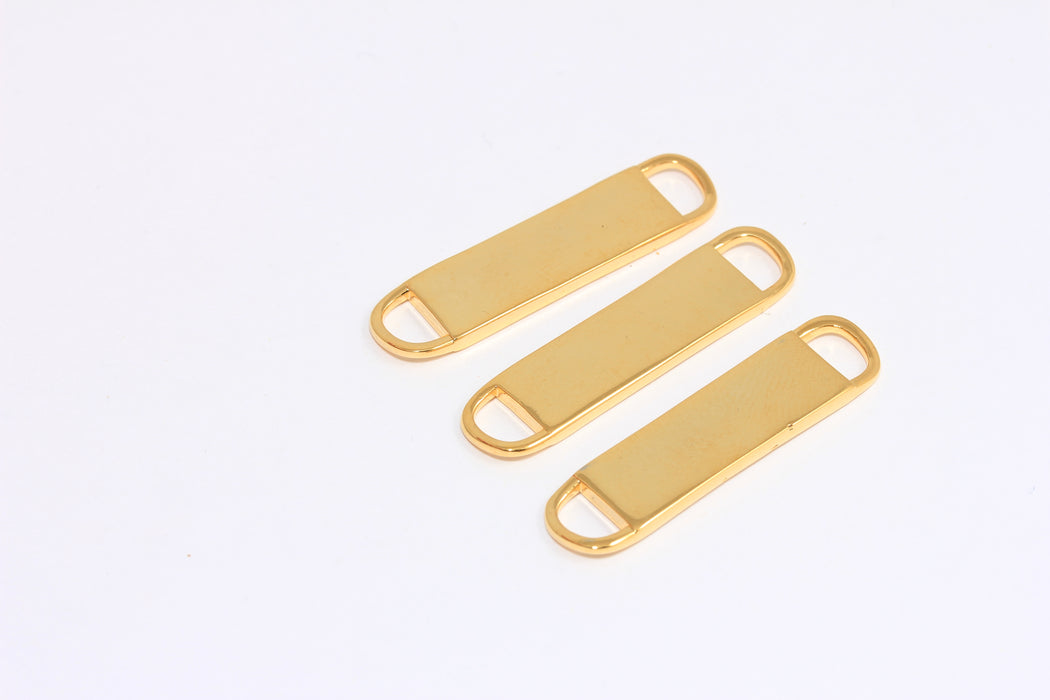 9x38mm 24k Shiny Gold Bar Charms, Two Hole Connector, Rectangle Nameplate Bracelet Settings, MTE817