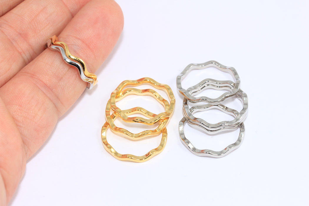 Anello lineare da 17,5 mm in oro lucido 24k o rodio, anelli ondulati chiusi, anelli per donna, MLS1117