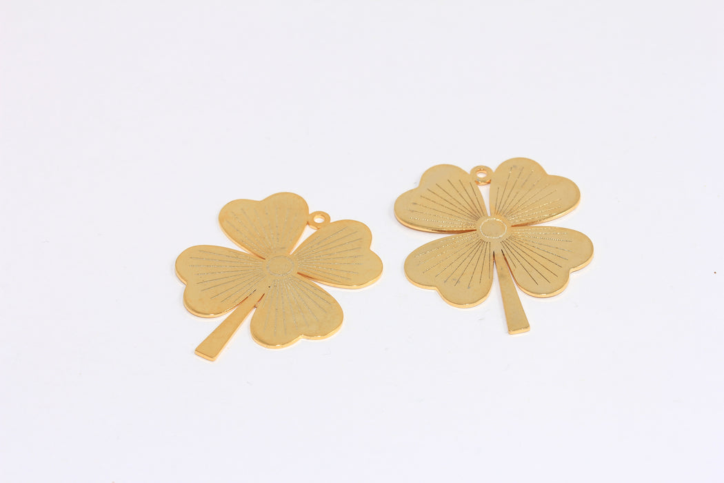27x30mm 24k Shiny Gold Clover Charms, Four Leaf Clover Pendant, Lucky Charms, Necklace Flower Charms, Gold Plated Findings, SLM184