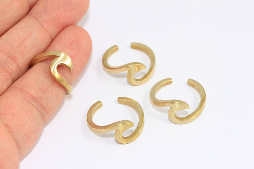 17-18mm Raw Brass Wave Ring, Adjustable Brass Ring, Wave Shaped Rings, MLS1143