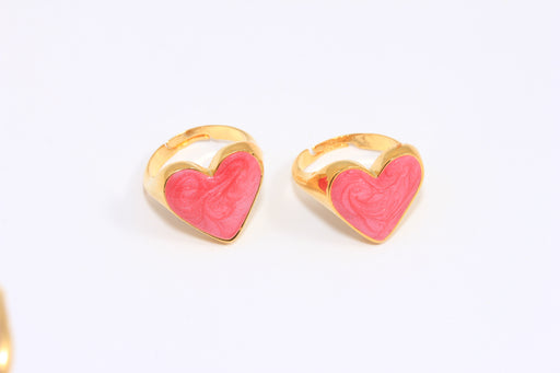 Pearl Pink Enamel Heart Ring, Heart Shaped Rings