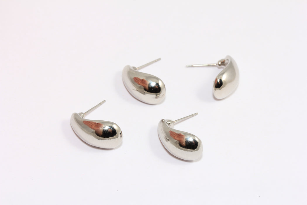 Rhodium Plated Drop Earrings, Teardrop Stud Earrings, Puffed Drop Earrings, HRN63-2