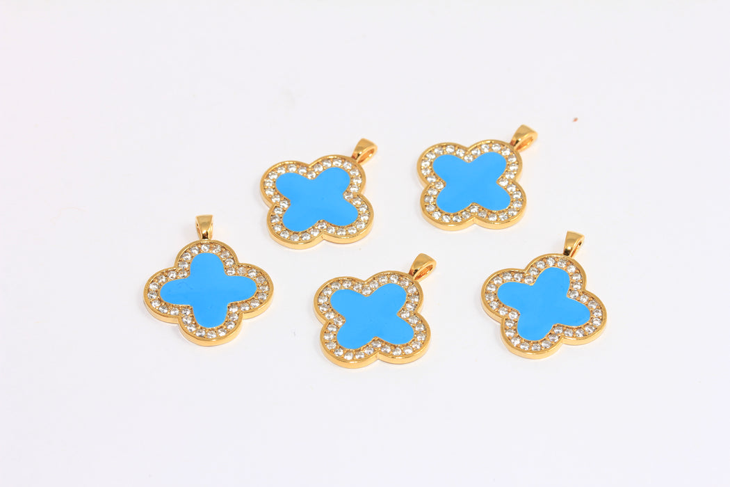 17x21mm 24 Ayar Parlak Altın CZ Çiçek Boncukları, Mikro Döşeme Yonca Takıları, Emaye Papatya Çiçek Boncukları, MTE143-1