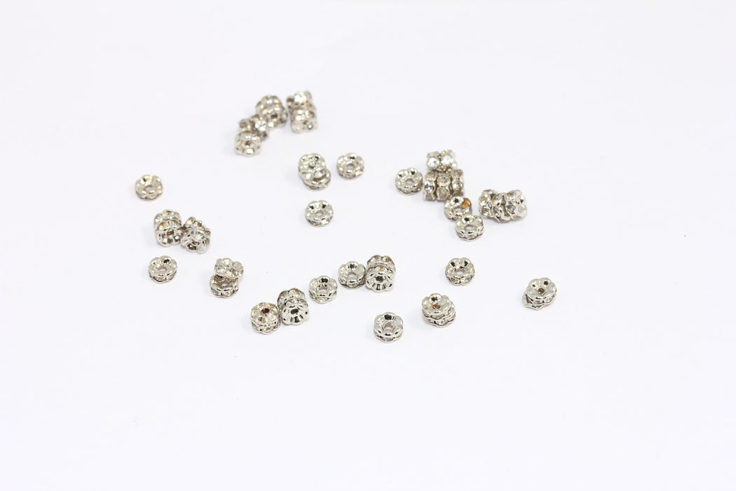 CZ Micro Pave Wheel Beads, White Stone Sliding Beads
