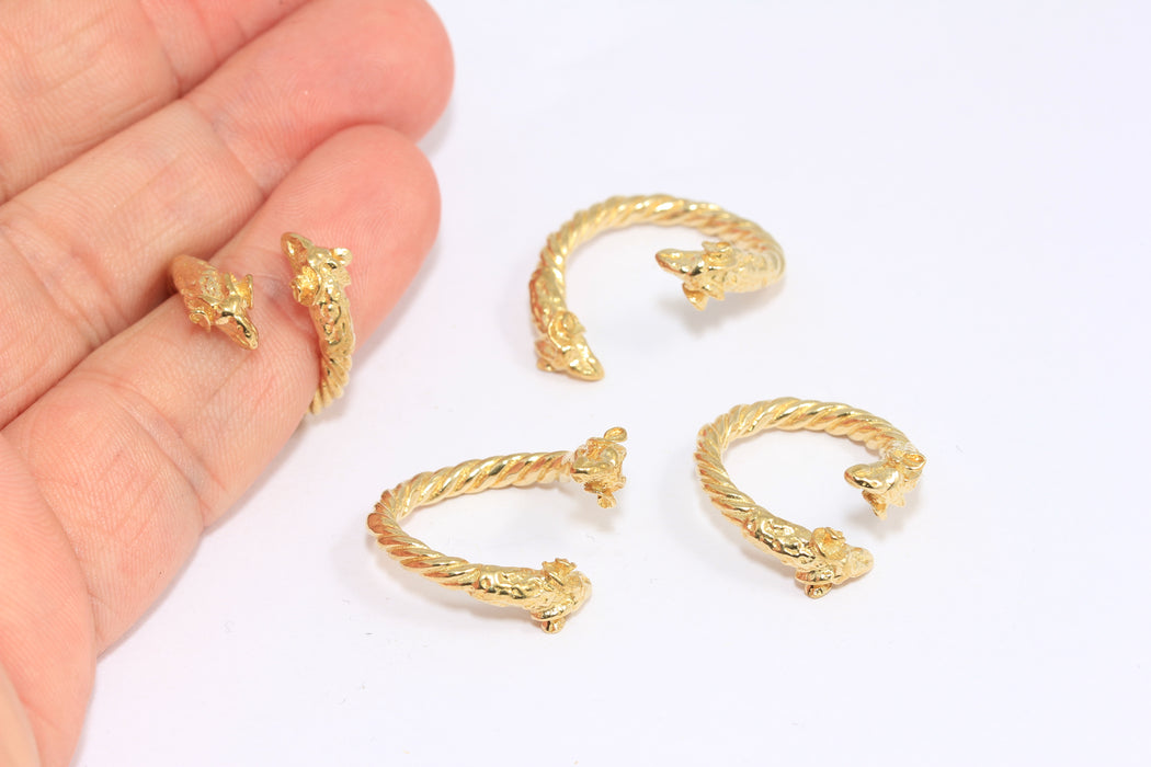 15-16mm Raw Brass Dragon Rings, Wrap Around Dragon Head Rings, ROSE522