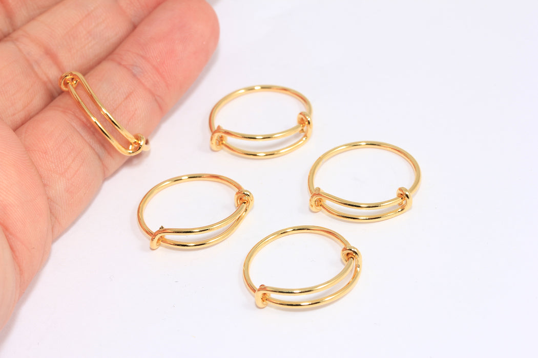 18-19mm 24k Shiny Gold Ring, Gold Wire Charm Ring, Wrap Ring, Hanging Charm Rings, ROSE622