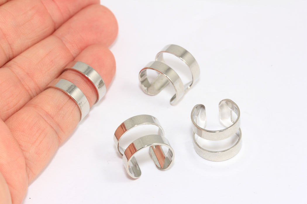 15-16mm Rhodium Plated Ring Setting, Double Wide Ring, Adjustable Ring, Statement Rings, MTE498