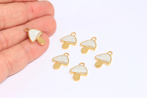 Pearl White Enamel Magic Mushroom Beads
