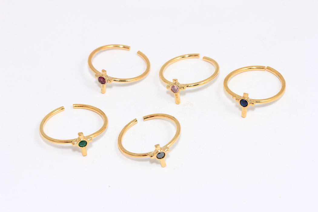 19mm 24k Shiny Gold Ring, Micro Pave Cross Rings, CZ Optional Stone Color Rings, CZ Stacking Cross Rings,
