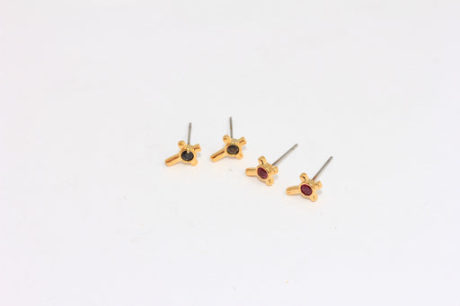 CZ Cross Stud Earrings, CZ Optional Stone Color Ear Studs