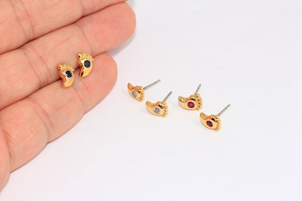 Baby Foot Studs, CZ Optional Stone Color Earrings