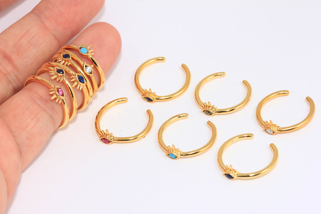 16mm 24k Shiny Gold Eye Ring, CZ Dainty Eye Rings, CZ Optional Stone Color Evil Eye Ring,