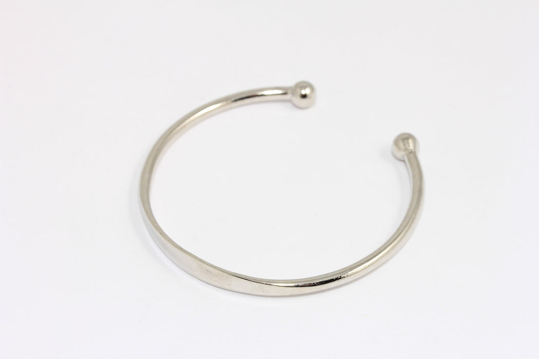 5,5mm Rhodium Plated Round Wire Bracelet, Open Cuff Bracelet Bangle, Stacking Minimalist Cuff, BXB186-5