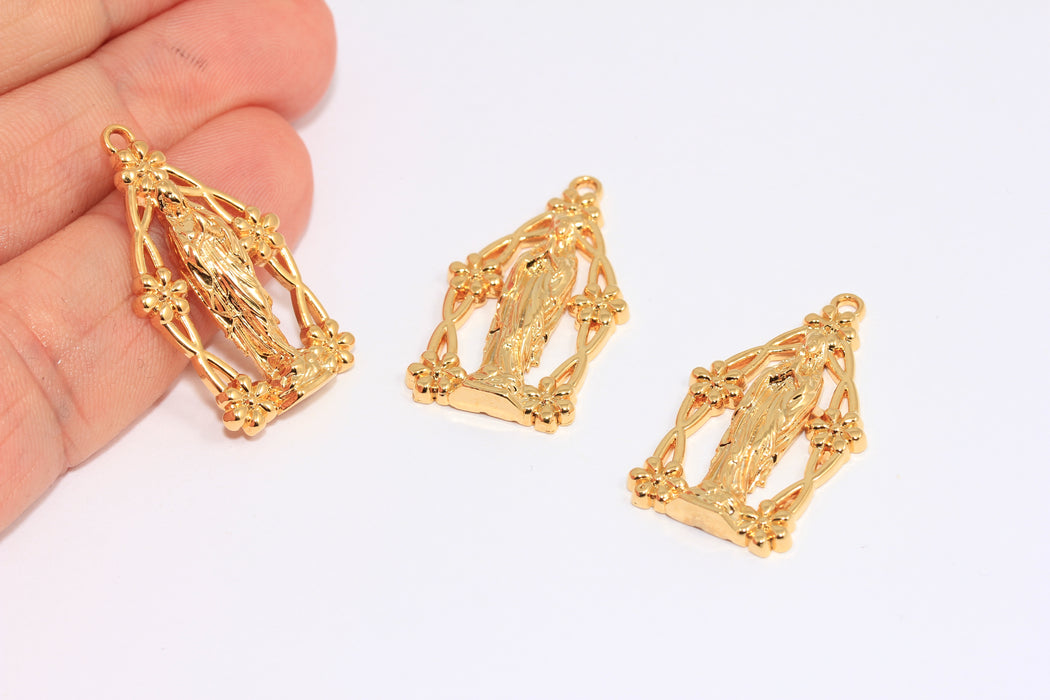 18x31mm 24k Shiny Gold Plated Mother Mary Pendant, Mother Mary Charm, Virgin Mary Necklace, ROSE635