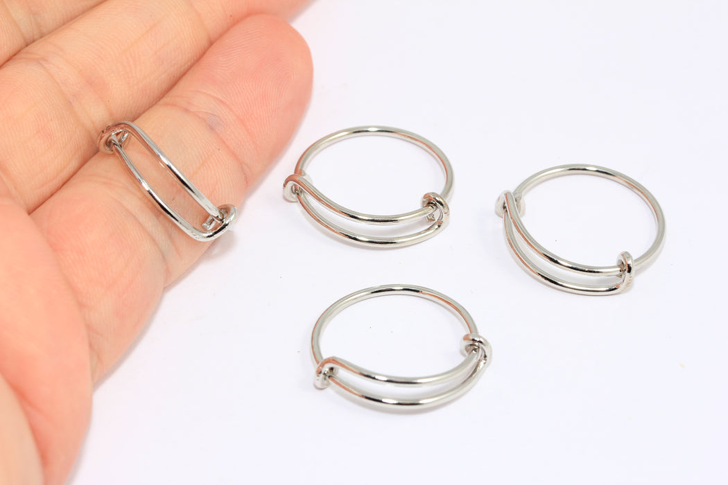 18-19mm Rhodium Plated Ring, Silver Wire Charm Ring, Wrap Ring, Hanging Charm Rings, ROSE498