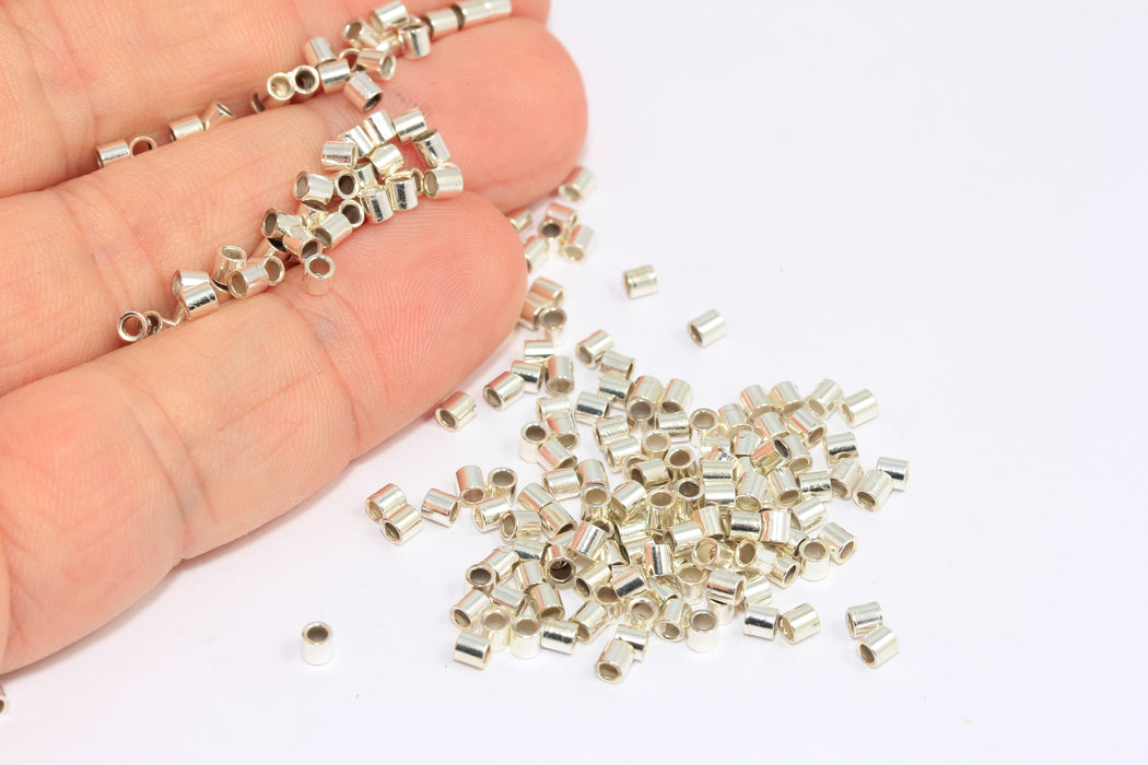 Crimp Beads, Tiny Tubes, Silver Spacer Beads