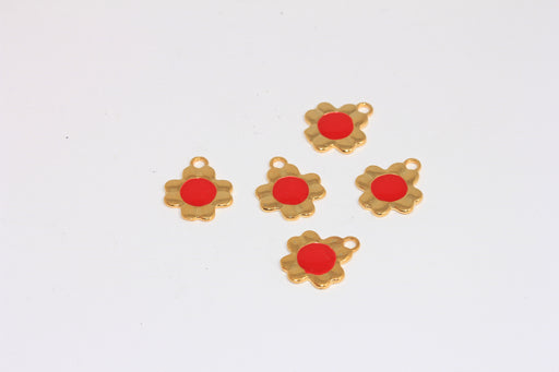 Red Enamel Flower Charm, Clover Bracelet Charms
