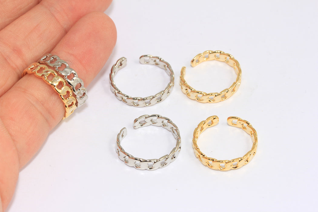Rhodium Plated Chain Ring, Chain Style Ring