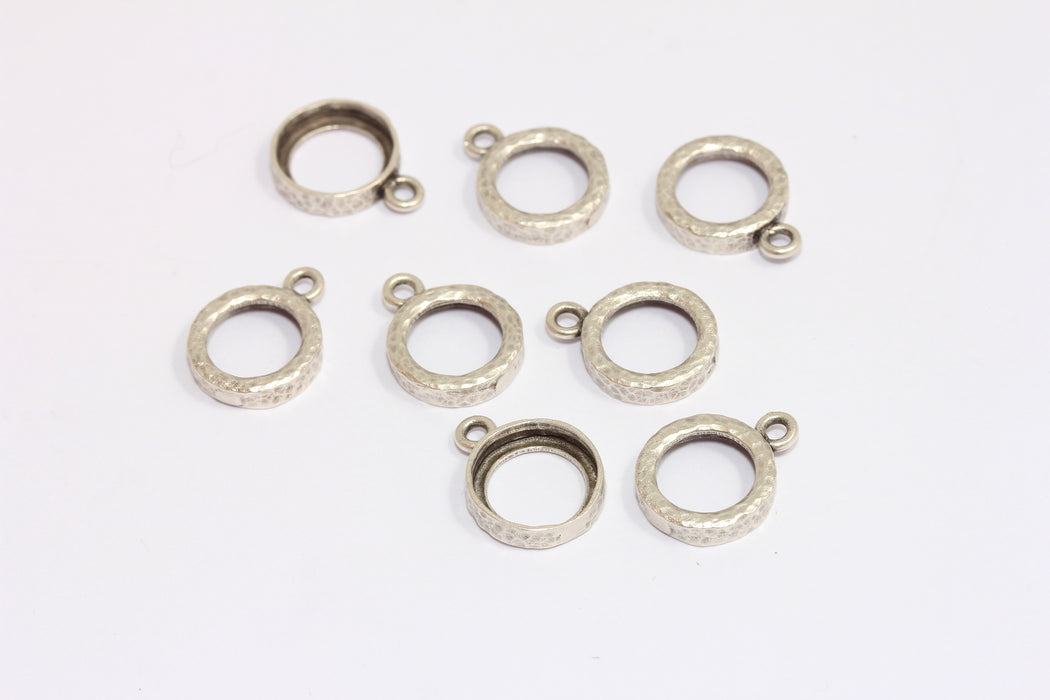 11mm Antique Silver Edge Charms, Silver Outline Charm, Hammered Frame Settings, Bezel Charm, MTE1407