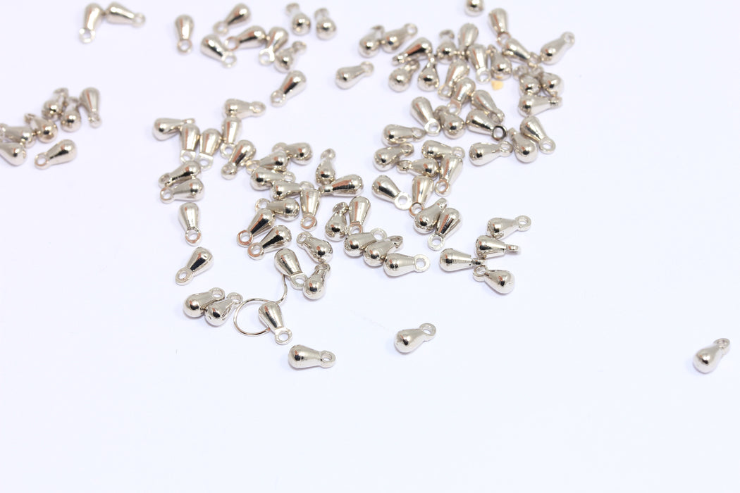 3x6mm Silver Plated Drop Charms, Mini Teardrop Pendant, ROSE512