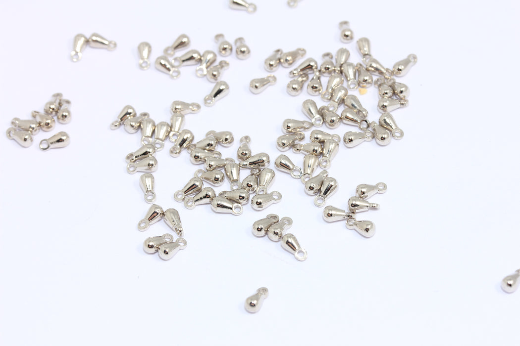 3x6mm Silver Plated Drop Charms, Mini Teardrop Pendant, ROSE512