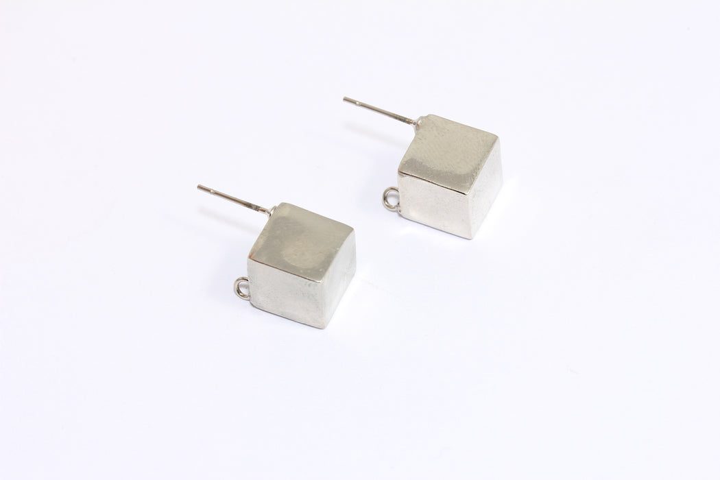 Cube Studs, Cube Stud Earrings With Loop