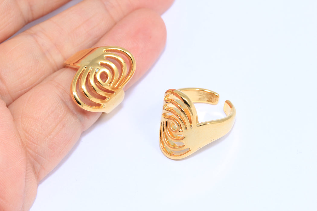 16mm 24k Shiny Gold Rings, Large Round Rings, Gold Filigree Rings, MTE1456-2