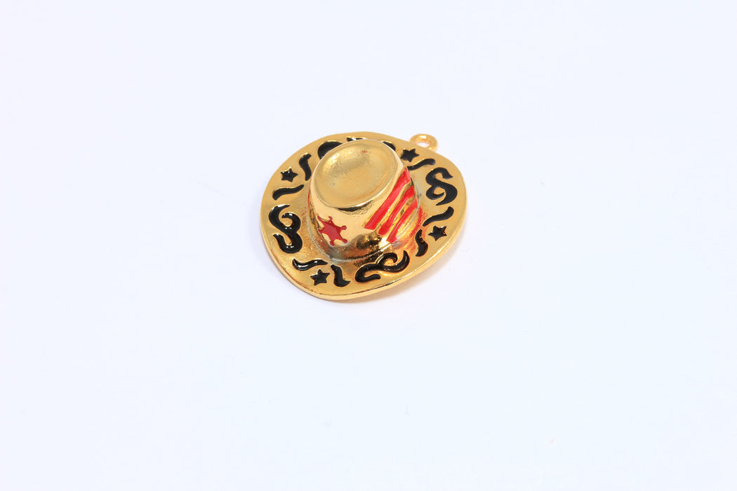 24x25mm Cowboy Charms, Black And Red Enamel Cowboy Hat Charms, Western Cowboy Hat Necklace, MTE823-1