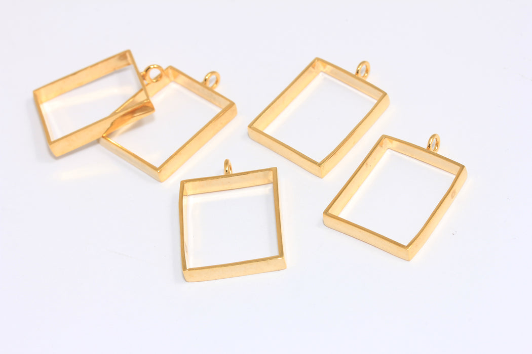 20x28mm 24 Ayar Parlak Altın Kaplama Dikdörtgen Charm, Çerçeve Madalyon Charm'ları, Çerçeve Çerçeve Charm'ları, MLS752