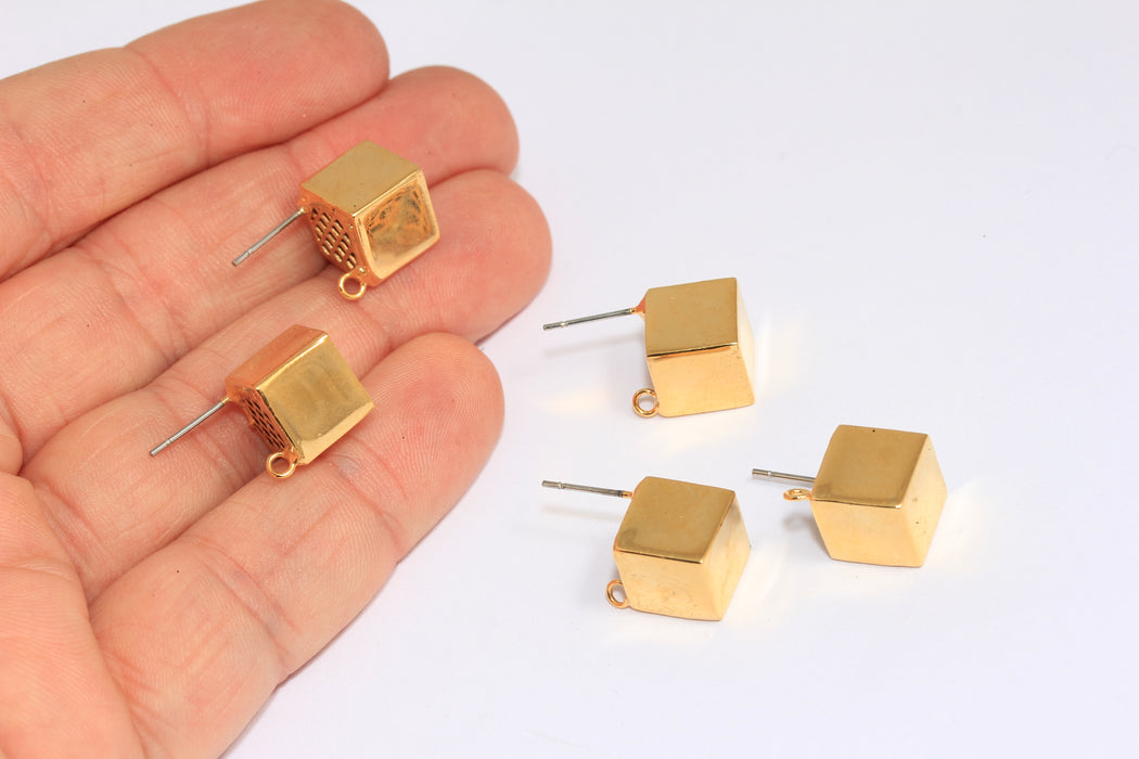 Cube Studs, Cube Stud Earrings With Loop
